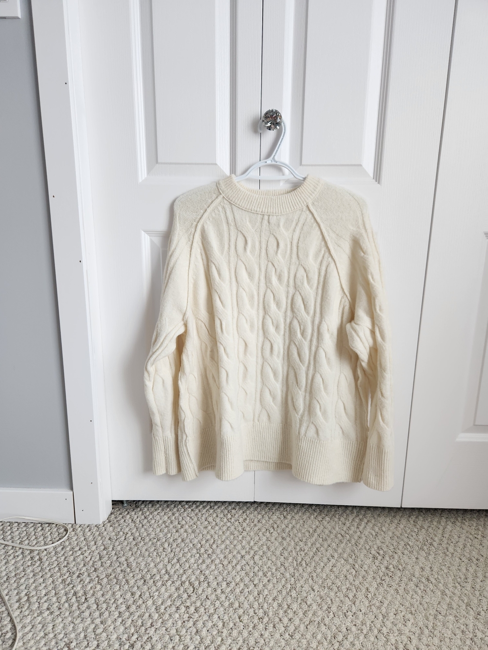 aerie Cream Cable-Knit Crewneck Sweater